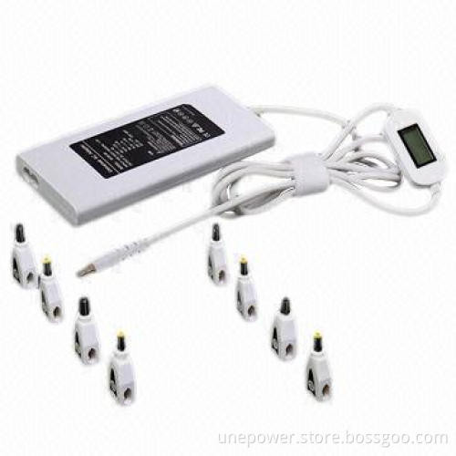 Slim Universal laptop Adapter, 90W Automatic, 8 DC Connectors, with USB Slot and LCD, White Color